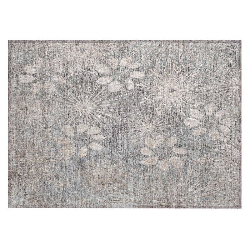 Machine Washable Indoor/ Outdoor Floral Geo Chantille Rug