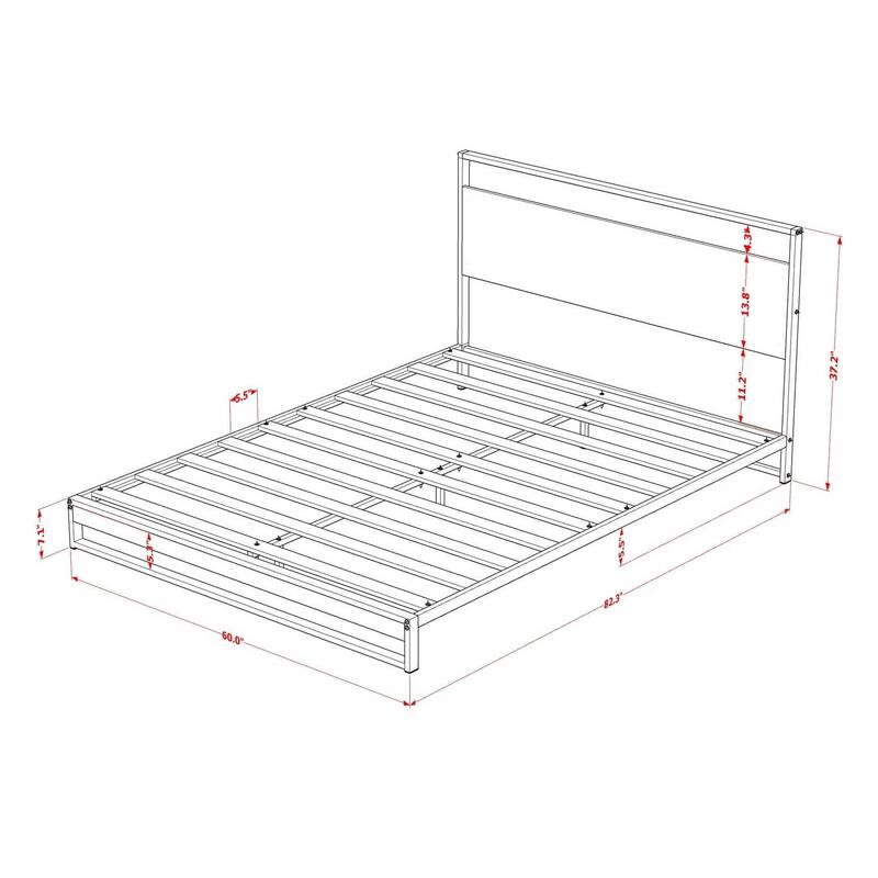 Queen Bed Frame - Full Size Platform Bed with Legs - Modern Wood Slat Support - Black Finish