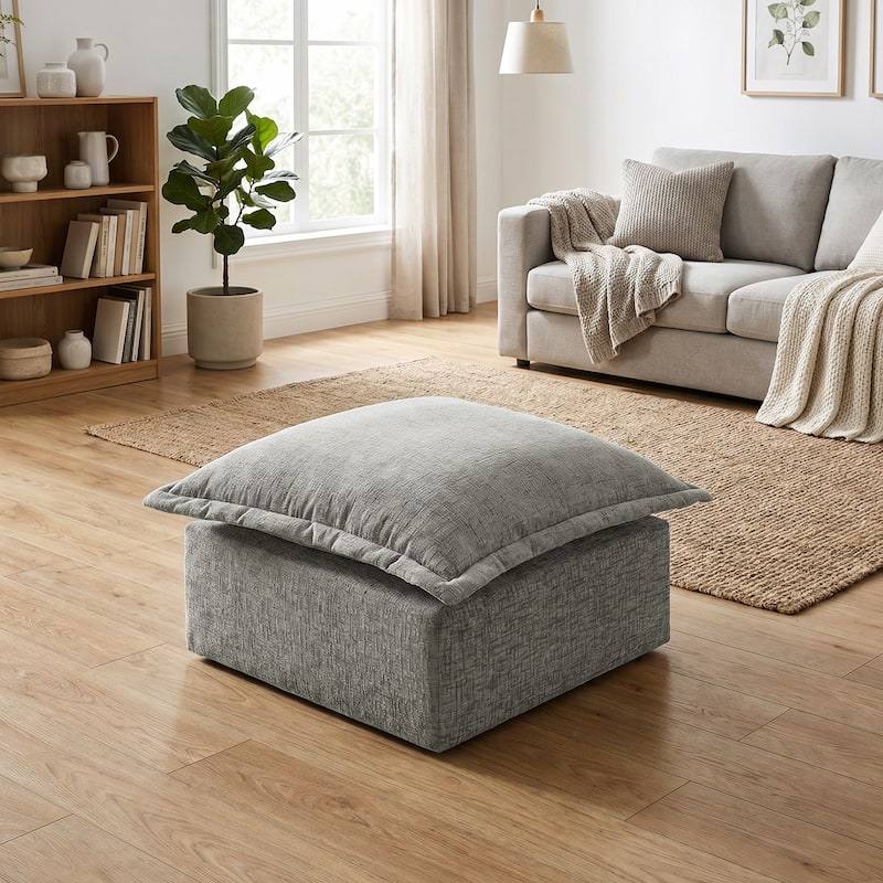 Comfy Cloud Couch Plush Modular Sectional Sofa For Living Room - Grey/Ottoman - Reversible