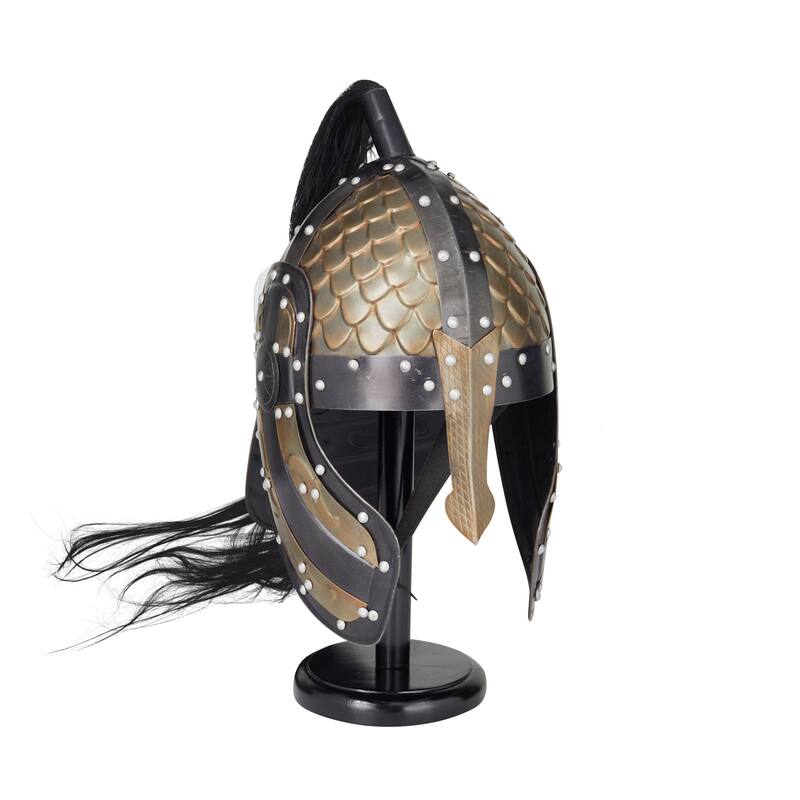 Medieval Spartan Anaconda Style Armor Helmet with Wooden Stand - Iron