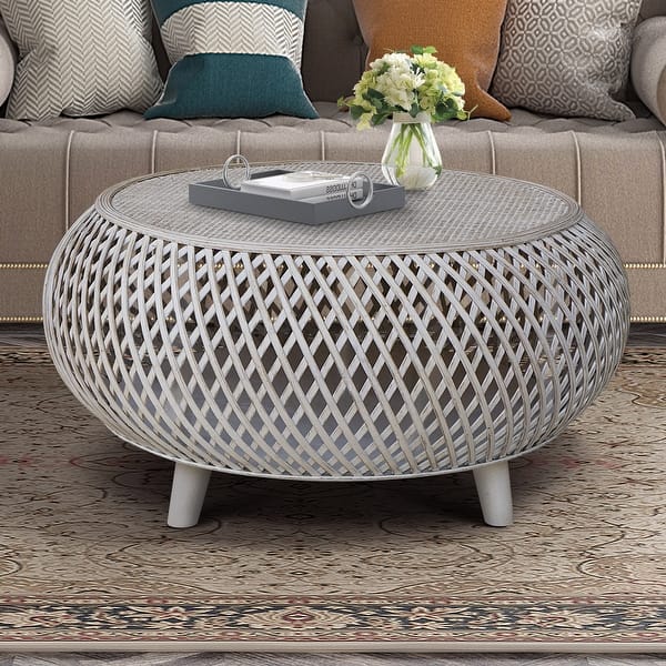 slide 2 of 17, Bora Bora Bamboo/Rattan Round Coffee Table