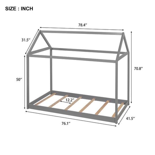 dimension image slide 1 of 2, Twin Size Wooden House Bed, Durable Pine Wood & MDF Construction