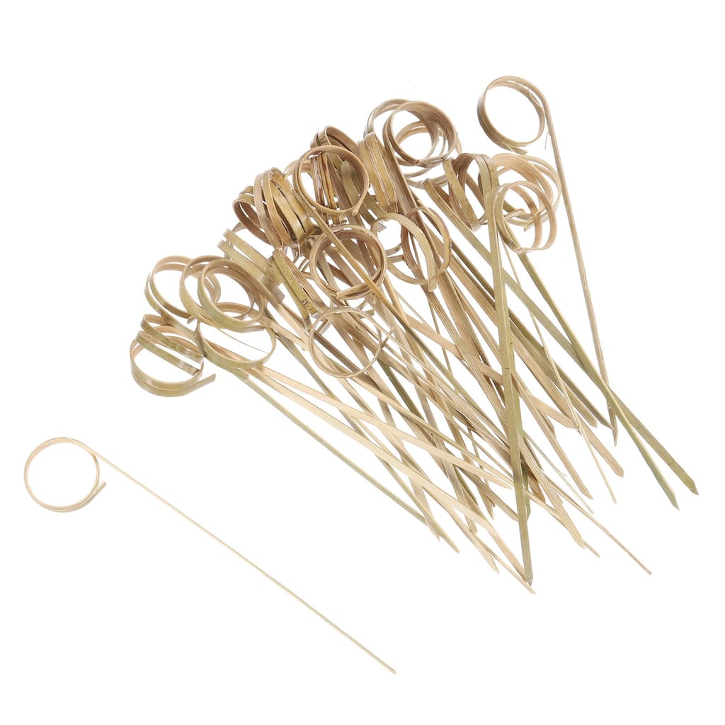 Bamboo Cocktail Toothpicks Looped Ring Drink Picks Skewer 100Pcs - 4.72"