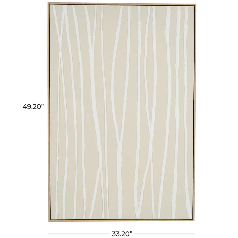 Beige Wooden Vertical Line Abstract Framed Wall Art with Brown Wooden Frame