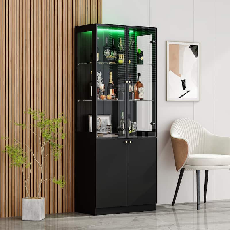 LED Glass Display Cabinet with Aluminum Alloy Frame Glass Door Showcase Wine Storage Cabinet