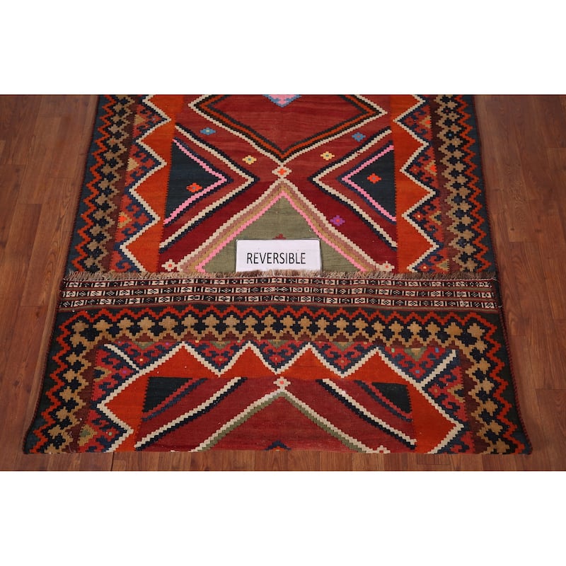 Vegetable Dye Kilim Qashqai Persian Rug Hand-Woven Tribal Wool Carpet - 4'3"x 7'10"