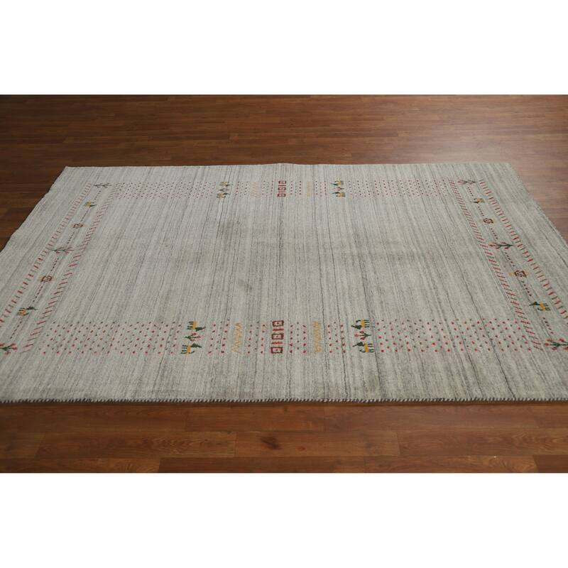 Gabbeh Indian Rug Hand-Knotted Oriental Grey Wool Carpet - 5'1" x 7'8"