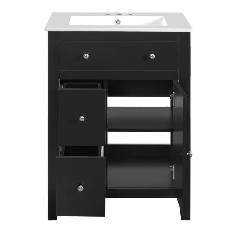 24" Modern Bathroom Vanity with Ceramic Basin Bathroom Storage Cabinet with 2 Drawers