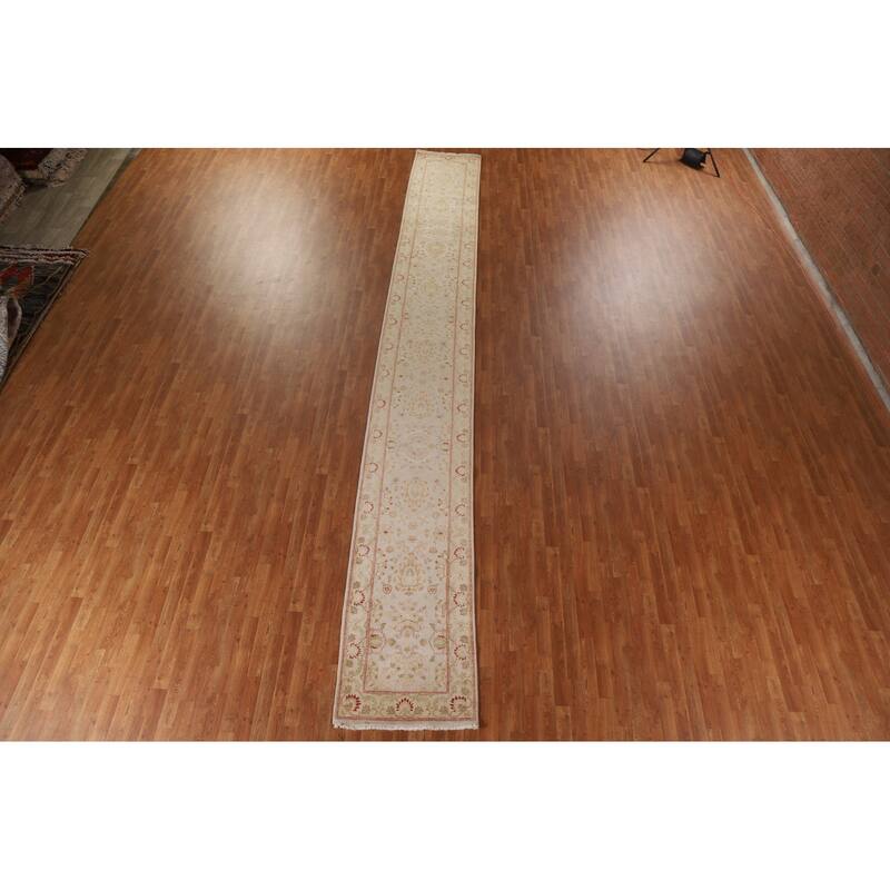 Hand Knotted Oriental 100% Wool Carpet Traditional Floral Greys & Charcoal Chobi-Peshawar Runner Rug - 20' 5'' X 2' 7''