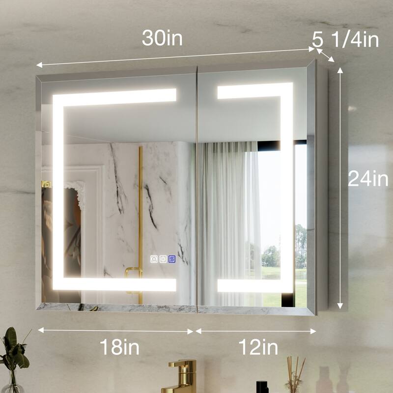 30-48'' W x 24'' H Surface or Recessed LED Bathroom Medicine Cabinet With Mirror,Defog & Quiet Hinges