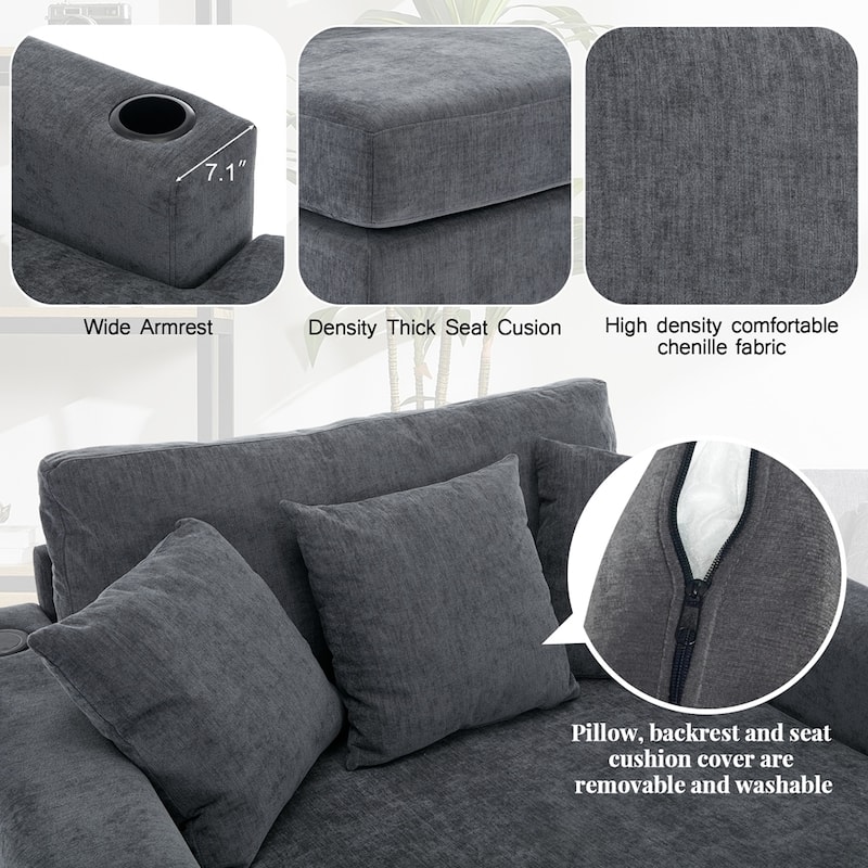 55" Oversized Lounger Modern Style Sofa with Pillows