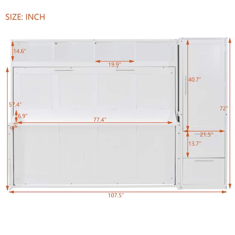 Full/Queen Smart Murphy Bed with Wardrobe & Storage, Space-Saving System
