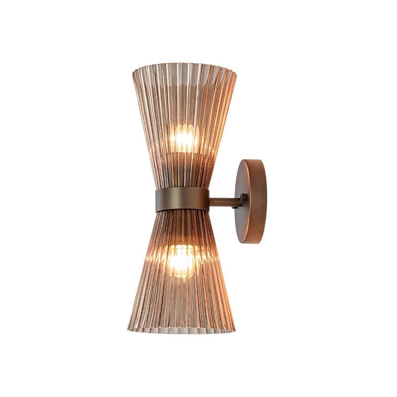 2-Light Hourglass Ribbed Glass Up & Down Wall Lamp Ambient Lighting