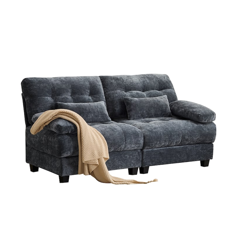 Blue Loveseat 2-Seater Sofa Couch with 2 Pillows, 4-Position Reclining Sleeper Sofa Couch with Adjustable Backrest