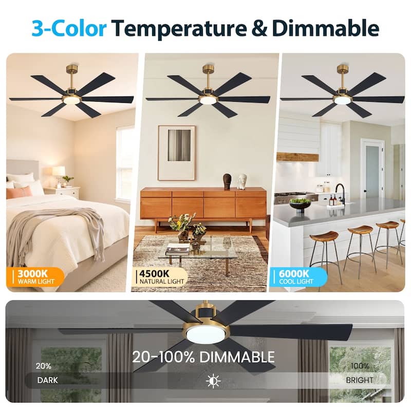 MLiAN Ceiling Fan 60inch Playwood Blades Remote Control 6-Speed DC with Integrated LED - 60''