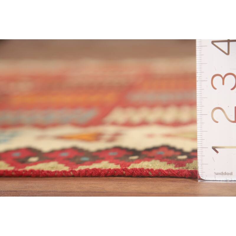 Kilim Qashqai Persian Vintage Area Rug Hand-Woven Red Wool Carpet - 4'7" x 7'1"