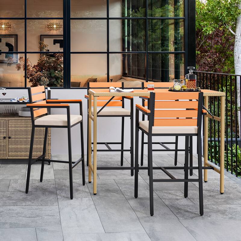 Moasis 5 Piece Outdoor Patio Bar Table Set Outdoor Wicker Patio Bar Height Bistro Furniture Set