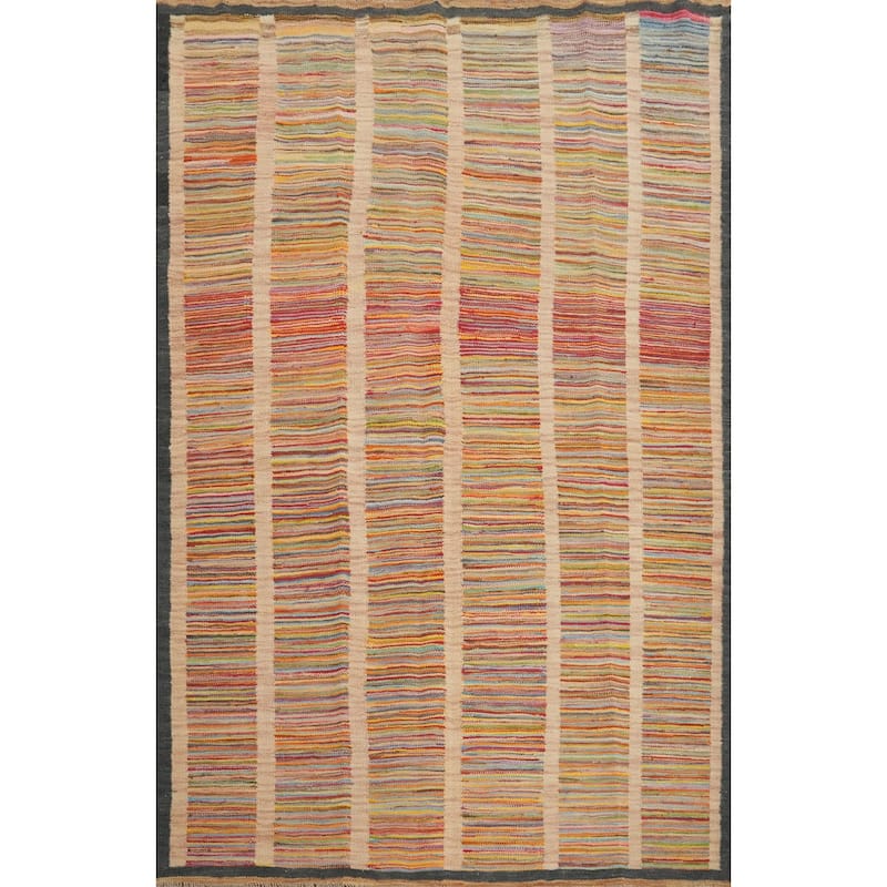 Hand Woven Oriental 100% Wool Carpet Southwestern Geometric Multi-Colored Kilim Area Rug - 6' 3'' X 4' 8''