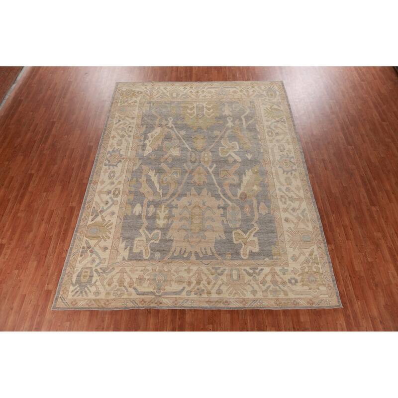 Hand Knotted Oriental 100% Wool Carpet Transitional All-Over Greys & Charcoal Oushak Area Rug - 11' 10'' X 9' 1''