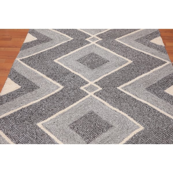 Hand Made Geometric Grey Ivory Area Rug Wool Modern Contemporary Oriental Area Rug 5x7 5 3 X 7 6 Overstock 31523609