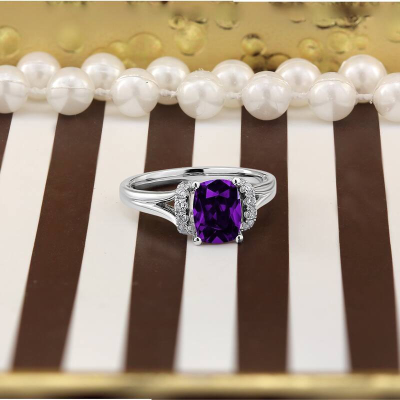 Auriya 1ct Modern Cushion-cut Purple Amethyst and Diamond Engagement Ring 1/4ctw 14k Gold