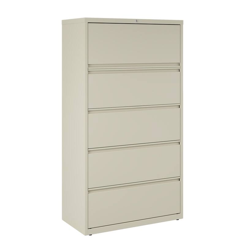 Hirsh 36-in Wide HL10000 Series 5 Drawer Lateral File Cabinet with Posting Shelf and Roll-Out Binder Storage, White - Beige - Legal