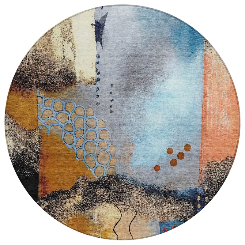 Machine Washable Indoor/Outdoor Modern Abstract Chantille Rug
