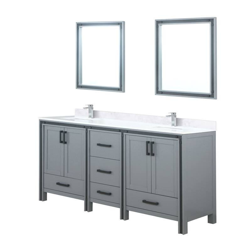 Ziva 72 in W x 22 in D White Double Bath Vanity, White Quartz Top, Faucet Set and 30 in Mirrors