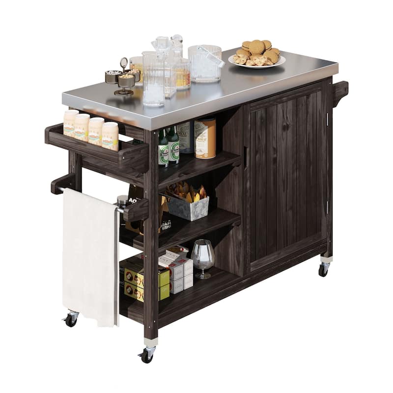 Moasis Outdoor Kitchen Island Rolling Trolley Cart with Stainless Steel Tabletop