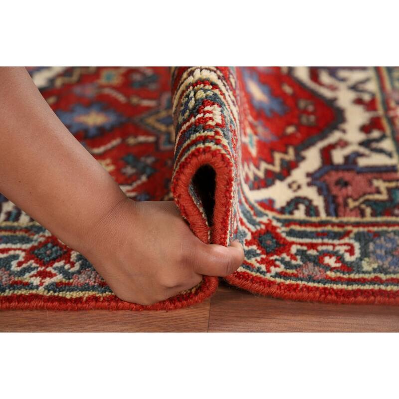 Geometric Heriz Serapi Indian Accent Rug Handmade Red Wool Carpet - 2'0" x 3'0"