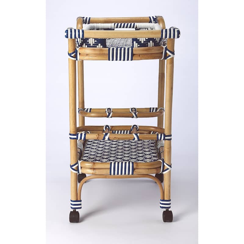 Butler Selena Blue & White Rattan Bar Cart