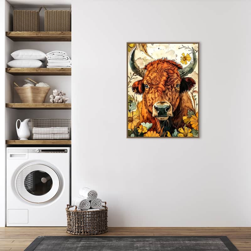 Buffalo in Flowers by Justyna Jaszke Framed Canvas Wall Art