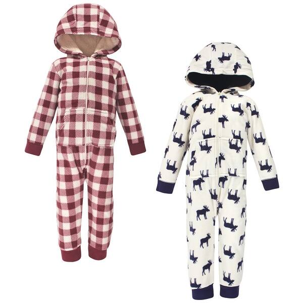 slide 1 of 1, Little Treasure Toddler Boy Fleece Jumpsuits and Coveralls 2pk, Moose Blue/Red - 2T