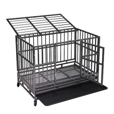 37"L x 29"H Metal Dog Kennel Cage Crate with Wheels, Openable Flat Top and Front Door