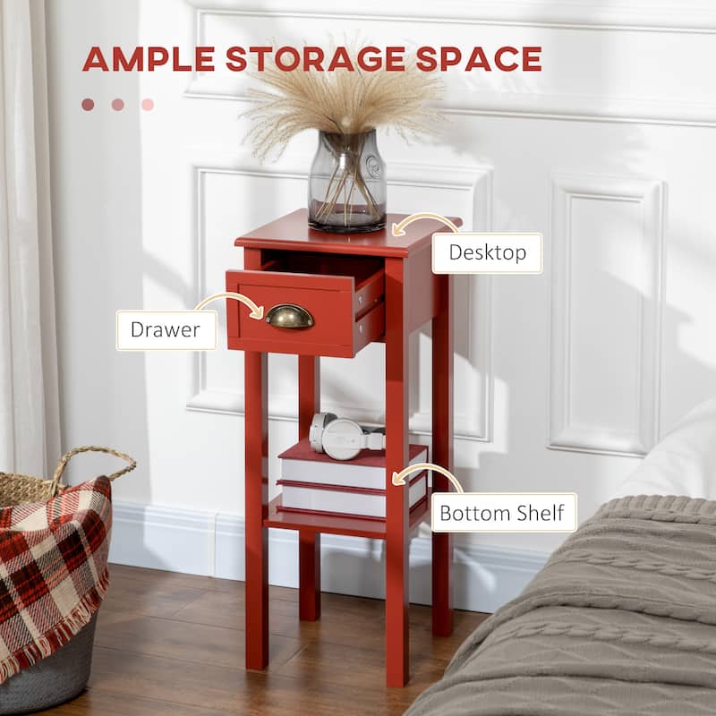 2-Tier Side Table with Drawer, Narrow End Table with Bottom Shelf, for Living Room or Bedroom,