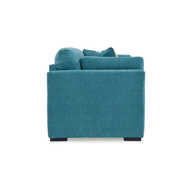Viena Loveseat, 2 Accent Throw Pillows, Teal Blue Faux Velvet 68 Inch