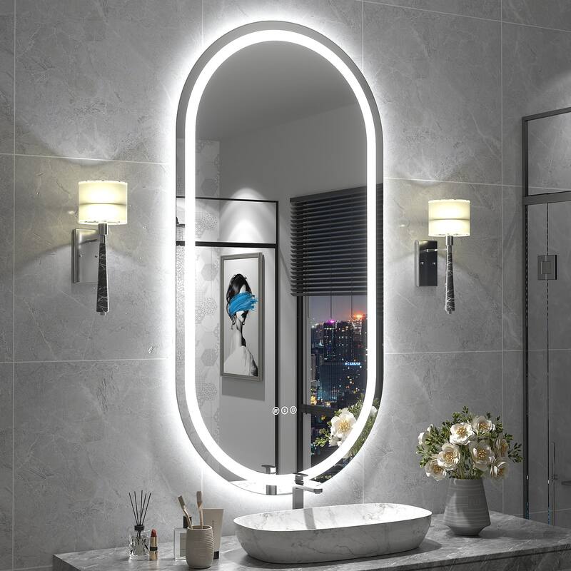 UL Certified Oval LED Lighted Anti-fog Wall Bathroom Vanity Mirror - 48"x24" - Front and back light
