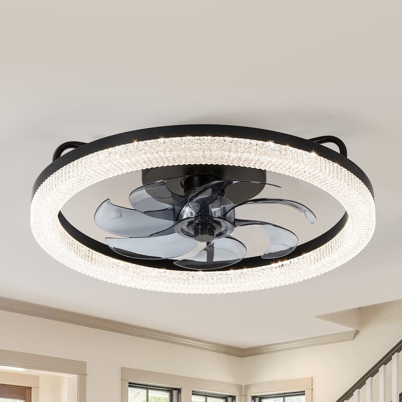 20 in. Black Integrated LED Color Changing Flush Mount With Frosted Acrylic Shade - Remote