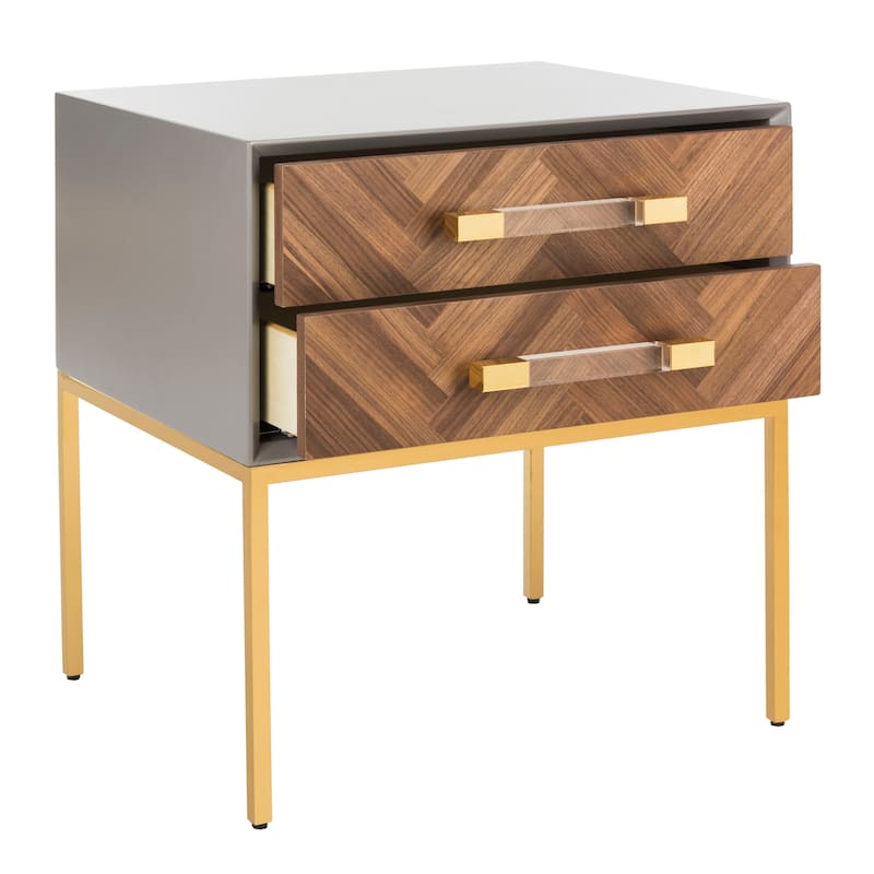 SAFAVIEH Couture Mercês Walnut 2-Drawer Side Table- Charcoal / Gold - 24" W x 20" L x 26" H - 24"W x 20"D x 26"H