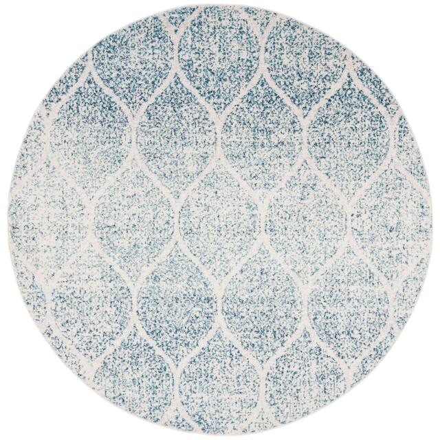SAFAVIEH Madison Stella Boho Chic Ogee Trellis Rug - 4' x 4' Round - Cream/Turquoise