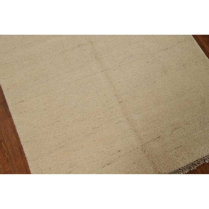Modern Gabbeh Oriental Accent Rug Handmade Beige Wool Carpet - 2'9"x 4'0"