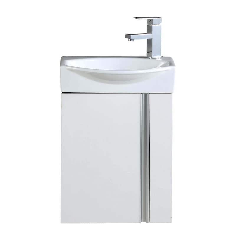 Fine Fixtures Compacto Black Walnut Wall Mount Single Bathroom Vanity with Vitreous China Sink and Mirror