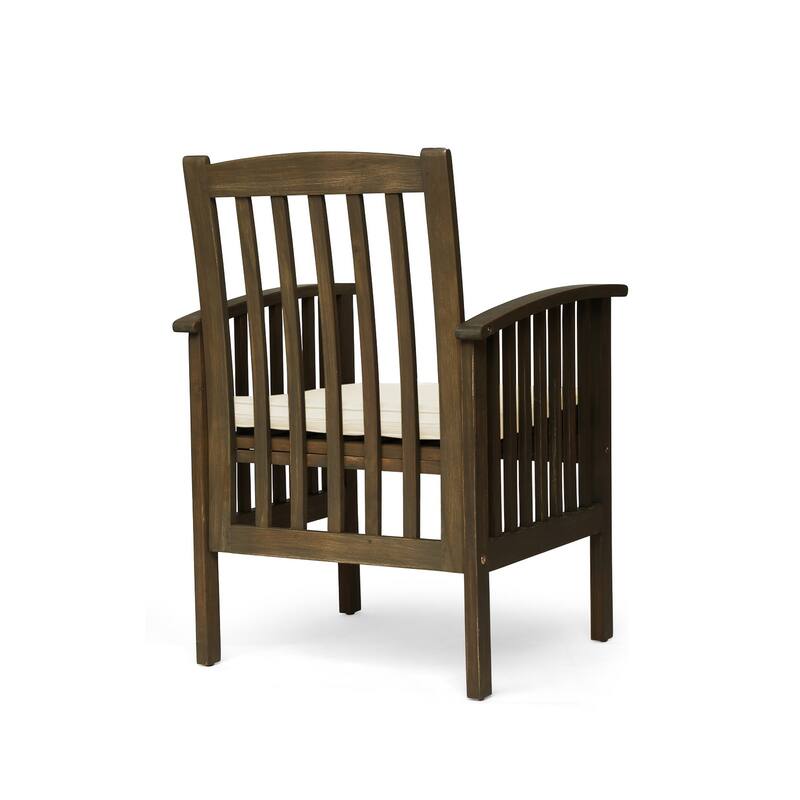 Gerry Dining Chair, Outdoor Traditional Slatted Gray Acacia Wood, Cream