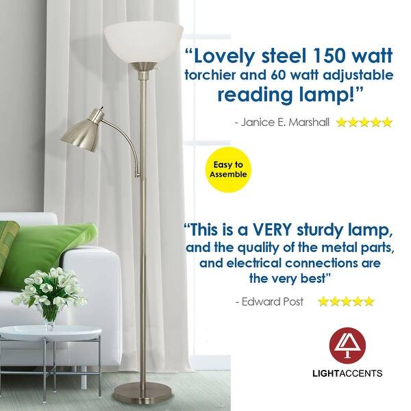 Shop Brushed Nickel Floor Lamp With Side Reading Light On Sale Overstock 12135350