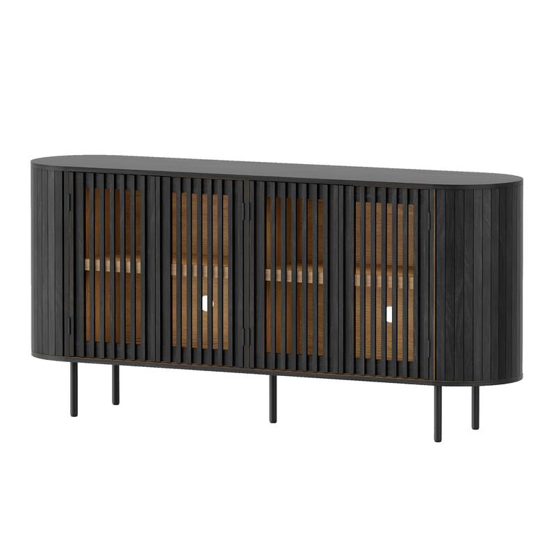 WAMPAT 66" Fluted Sideboard Buffet Cabinet,Wood Storage Cabinet with 4 Doors