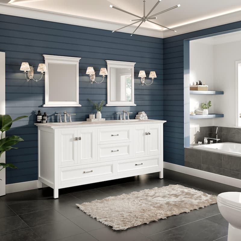 Eviva Britney 72"W DS Bath Vanity with Carrara Quartz Vanity Top - White
