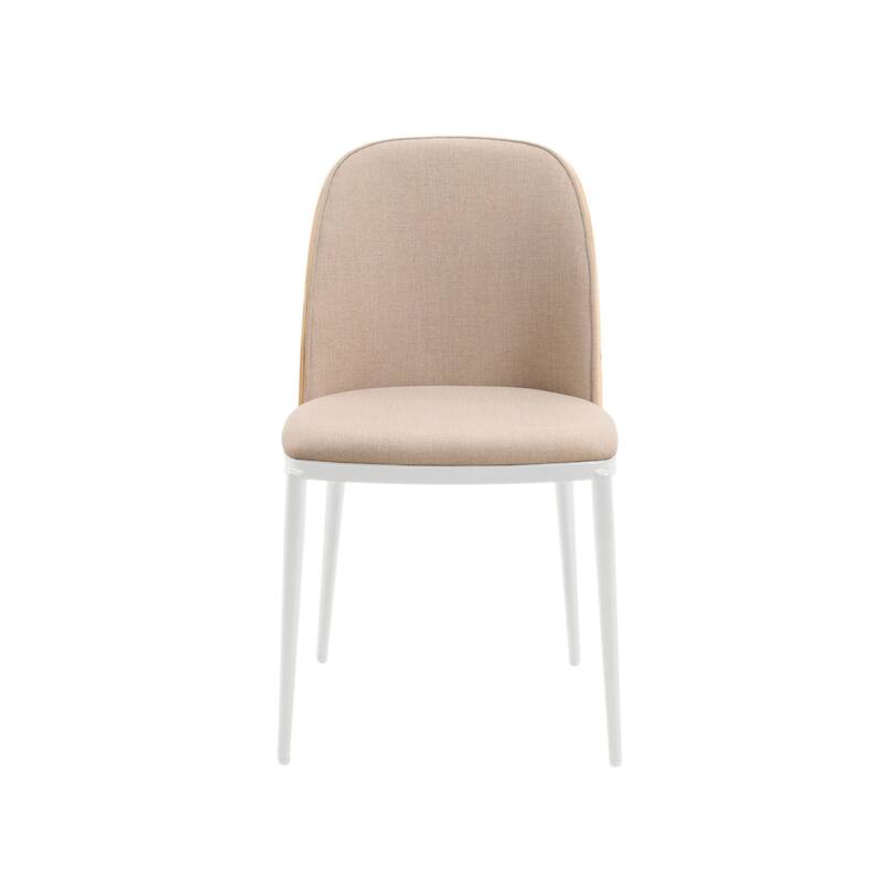 LeisureMod Tule Dining Chair with Upholstered Seat and White Steel Frame, Set of 2