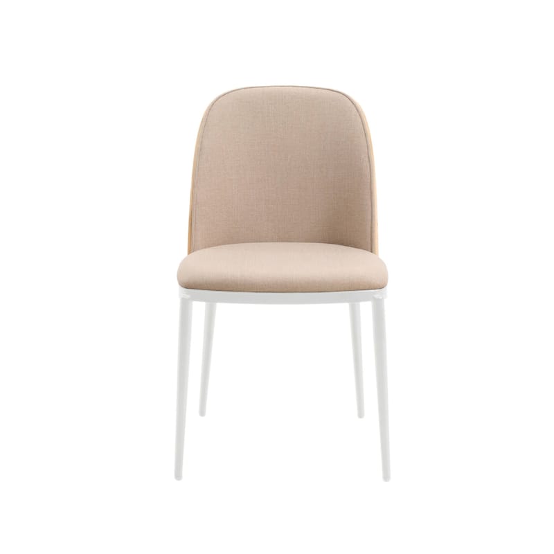 LeisureMod Tule Dining Chair with Upholstered Seat and White Steel Frame