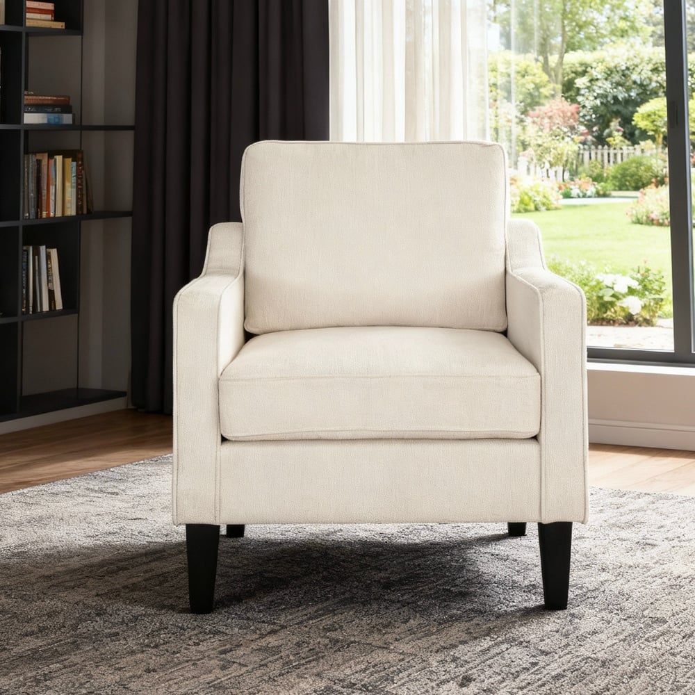 White Accent Chair Arm Chair Sofa Chair with Square Armrests, Side Chair Padded Chair Reading Chair Office Chair