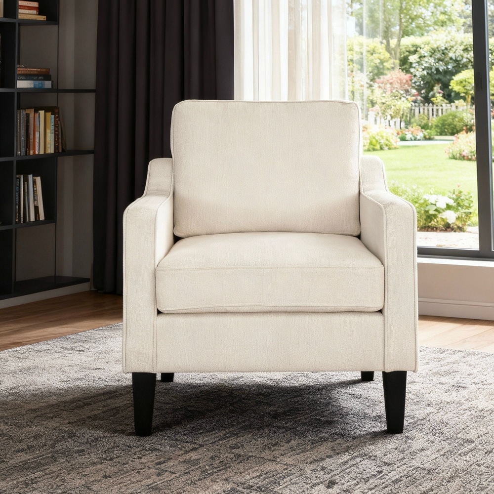 White Accent Chair Arm Chair Sofa Chair with Square Armrests, Side Chair Padded Chair Reading Chair Office Chair